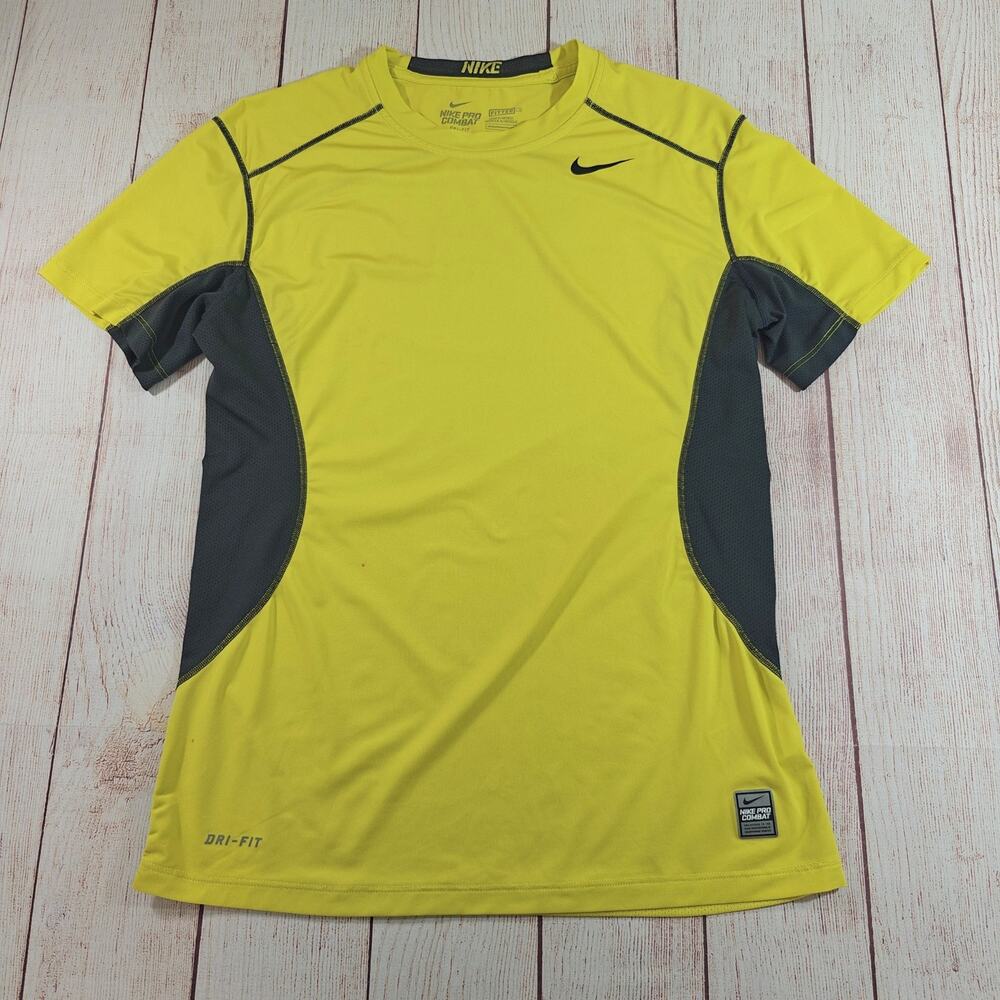 Nike Pro Combat Dri-Fit fitted yellow athletic top sz M